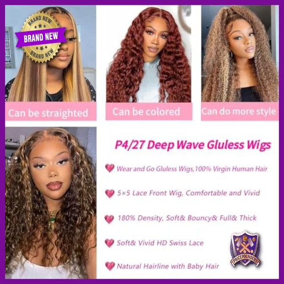 Glueless Lace Front Wig Human Hair Deep Wave Curly Pre Plucked 22 Inch main image 6